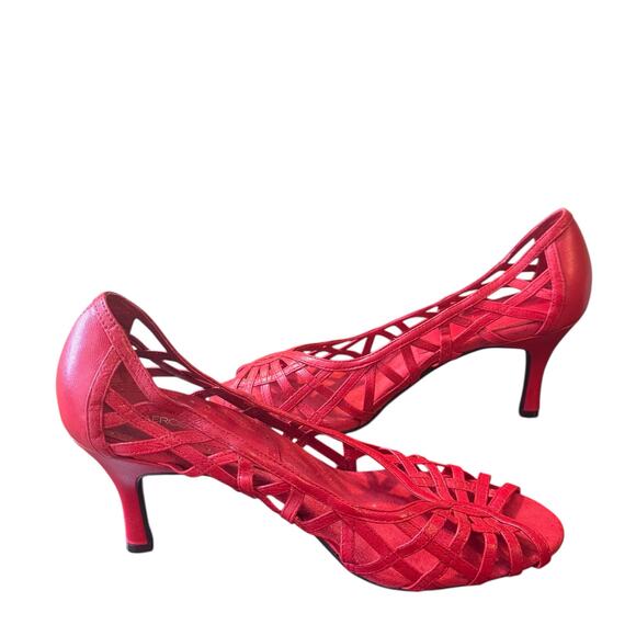 Aerosoles Size 8.5 Red Peep Toe Open Weave 3 inch Heel Dress Flirt Leather Shoes - Picture 6 of 10